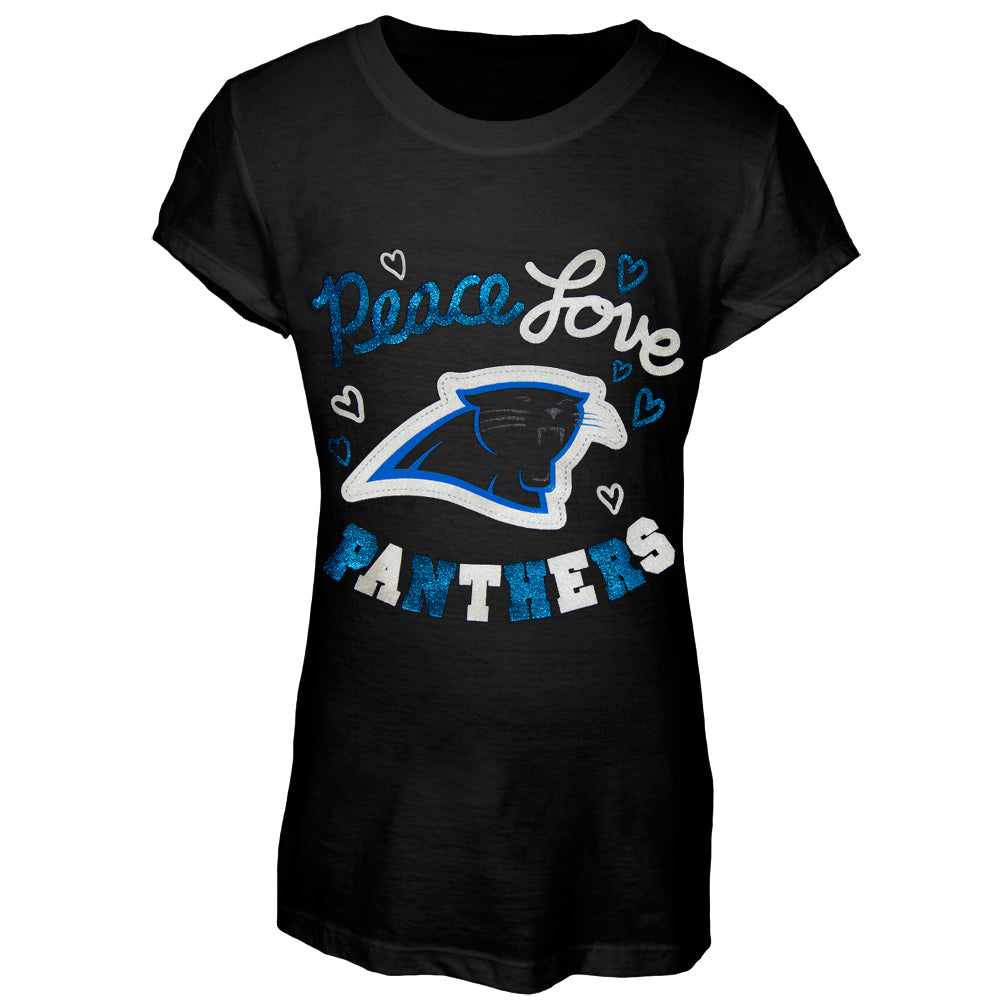 Carolina Panthers - Peace Love Girls Little Kids T Shirt Juvenile T-Shirts Oldglory.com 6-7 Black