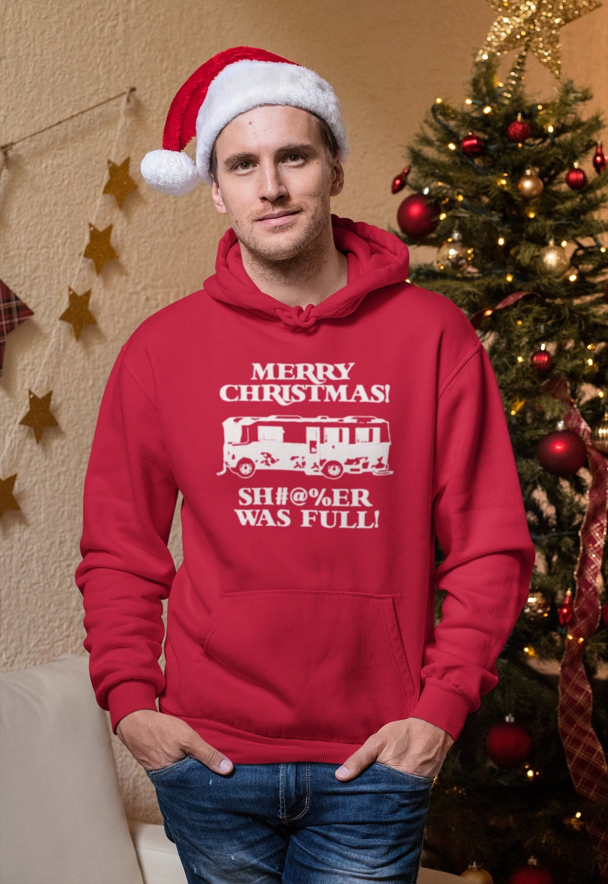 National Lampoons Christmas Vacation - Shitter Was Full Mens Red Pullover Hoodie Men's Hoodies National Lampoon