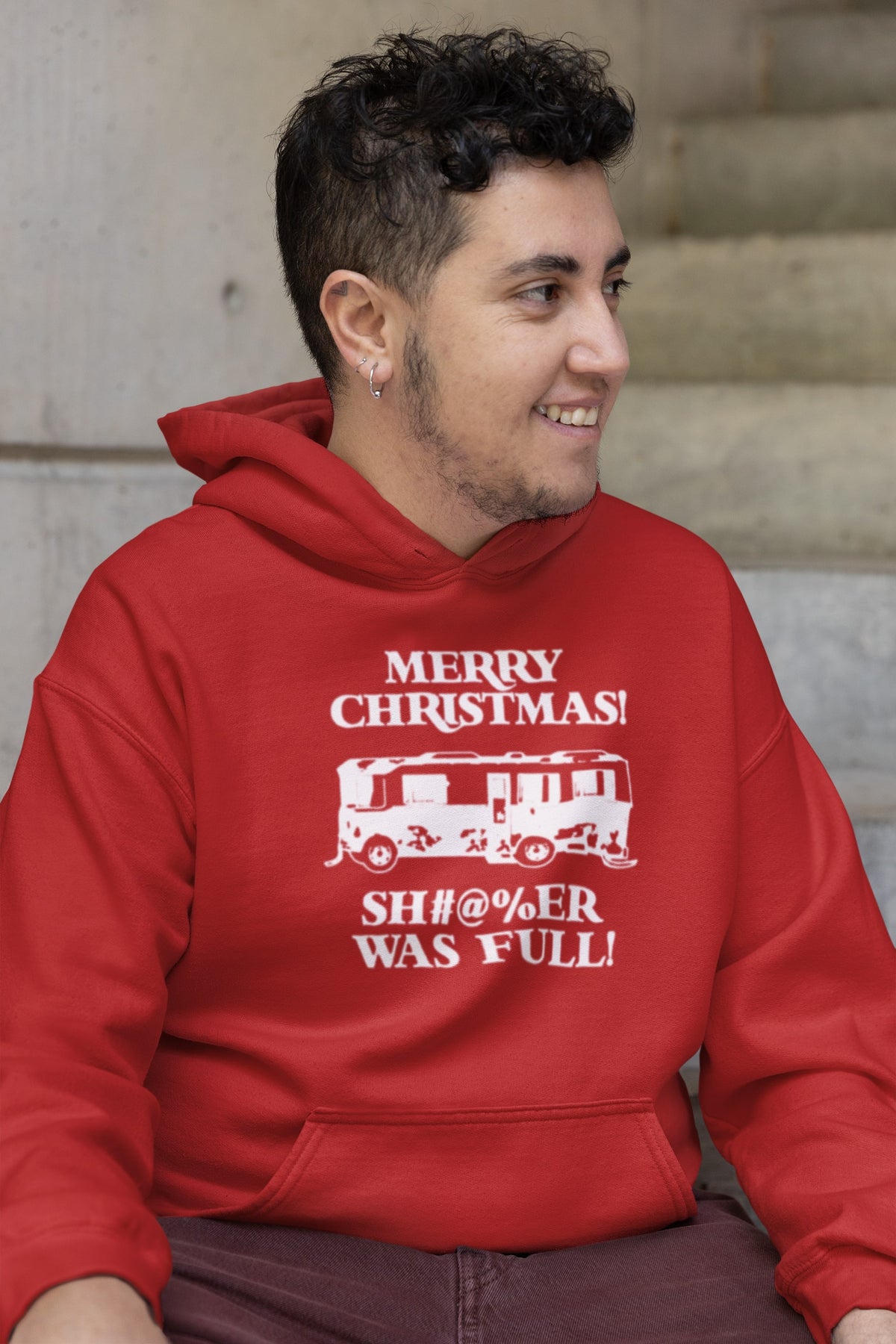 National Lampoons Christmas Vacation - Shitter Was Full Mens Red Pullover Hoodie Men's Hoodies National Lampoon