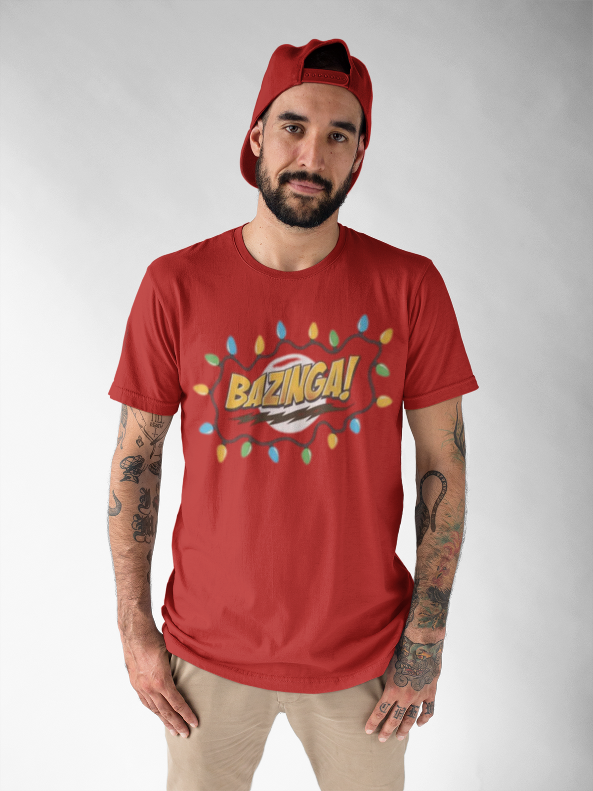 Big Bang Theory - Christmas Lights Bazinga Red Men's T-Shirt Men's T-Shirts Big Bang Theory