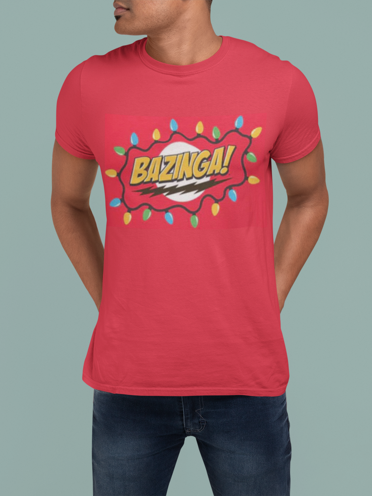 Big Bang Theory - Christmas Lights Bazinga Red Men's T-Shirt Men's T-Shirts Big Bang Theory