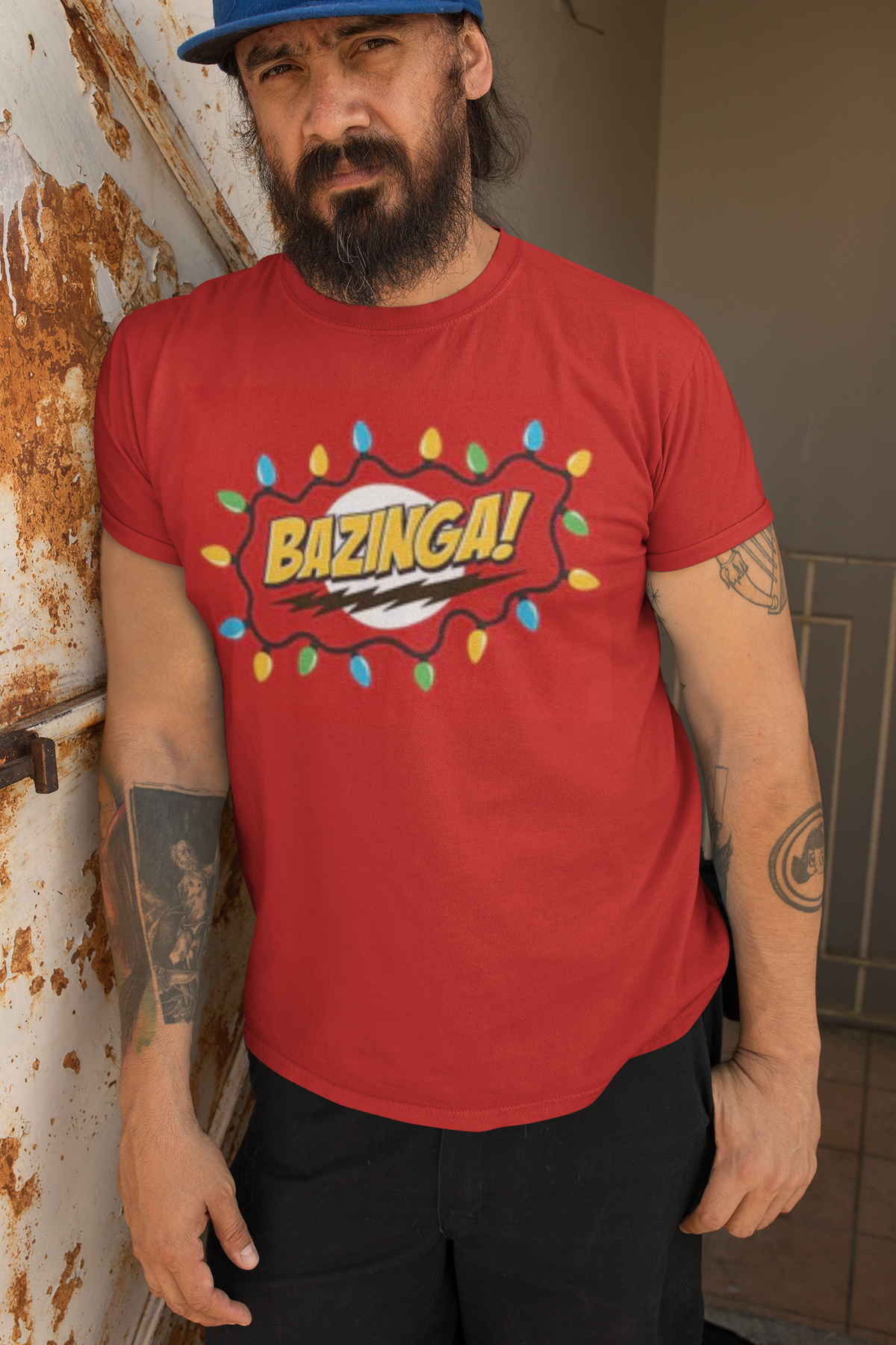 Big Bang Theory - Christmas Lights Bazinga Red Men's T-Shirt Men's T-Shirts Big Bang Theory