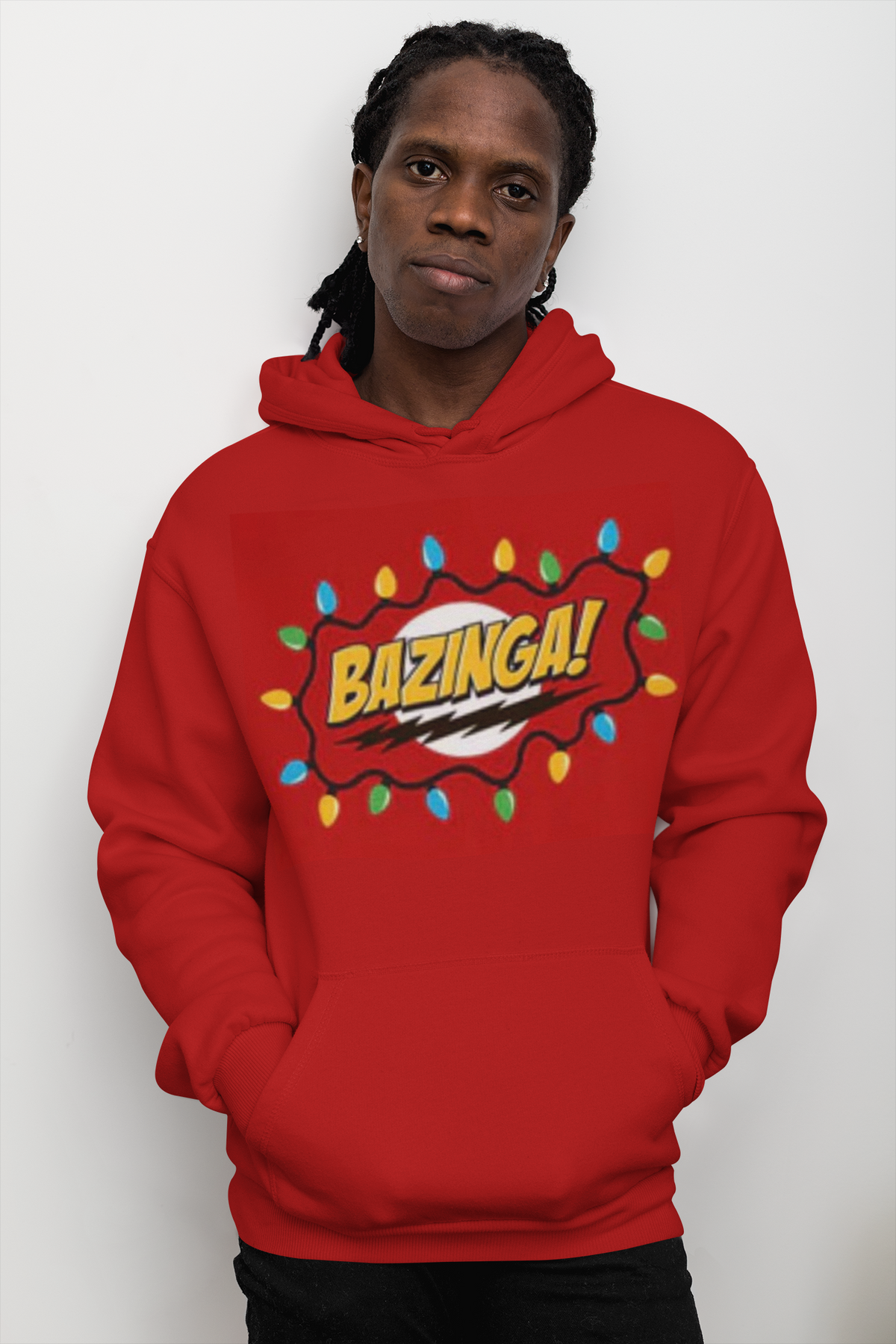 Big Bang Theory - Christmas Lights Bazinga Red Pullover Hoodie Men's Hoodies Big Bang Theory