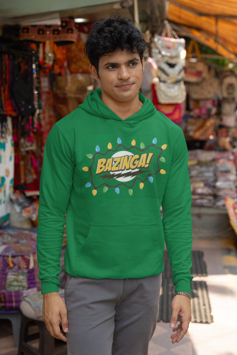 Big Bang Theory - Christmas Lights Bazinga Mens Irish Green Pullover Hoodie Men's Hoodies Big Bang Theory