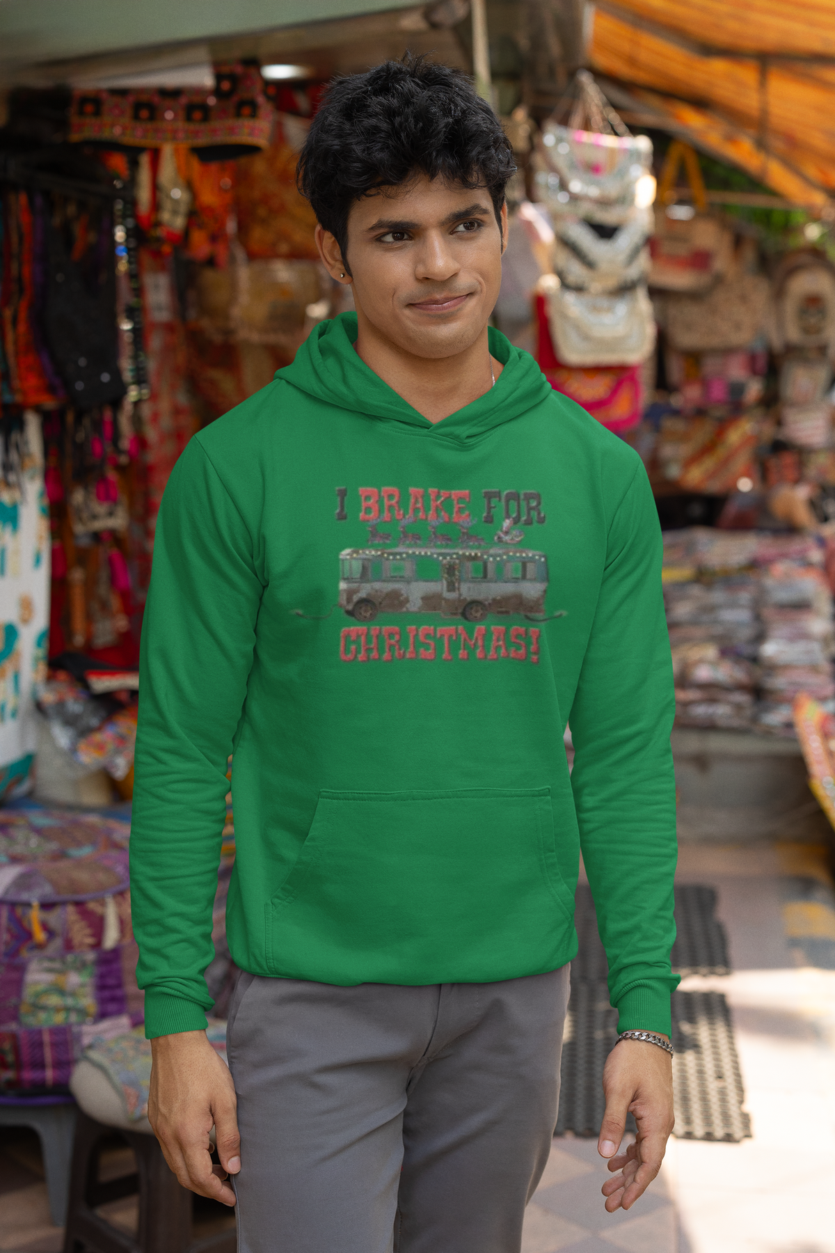 Christmas Vacation - I Brake For Christmas Irish Green Mens Pullover Hoodie Men's Hoodies National Lampoon