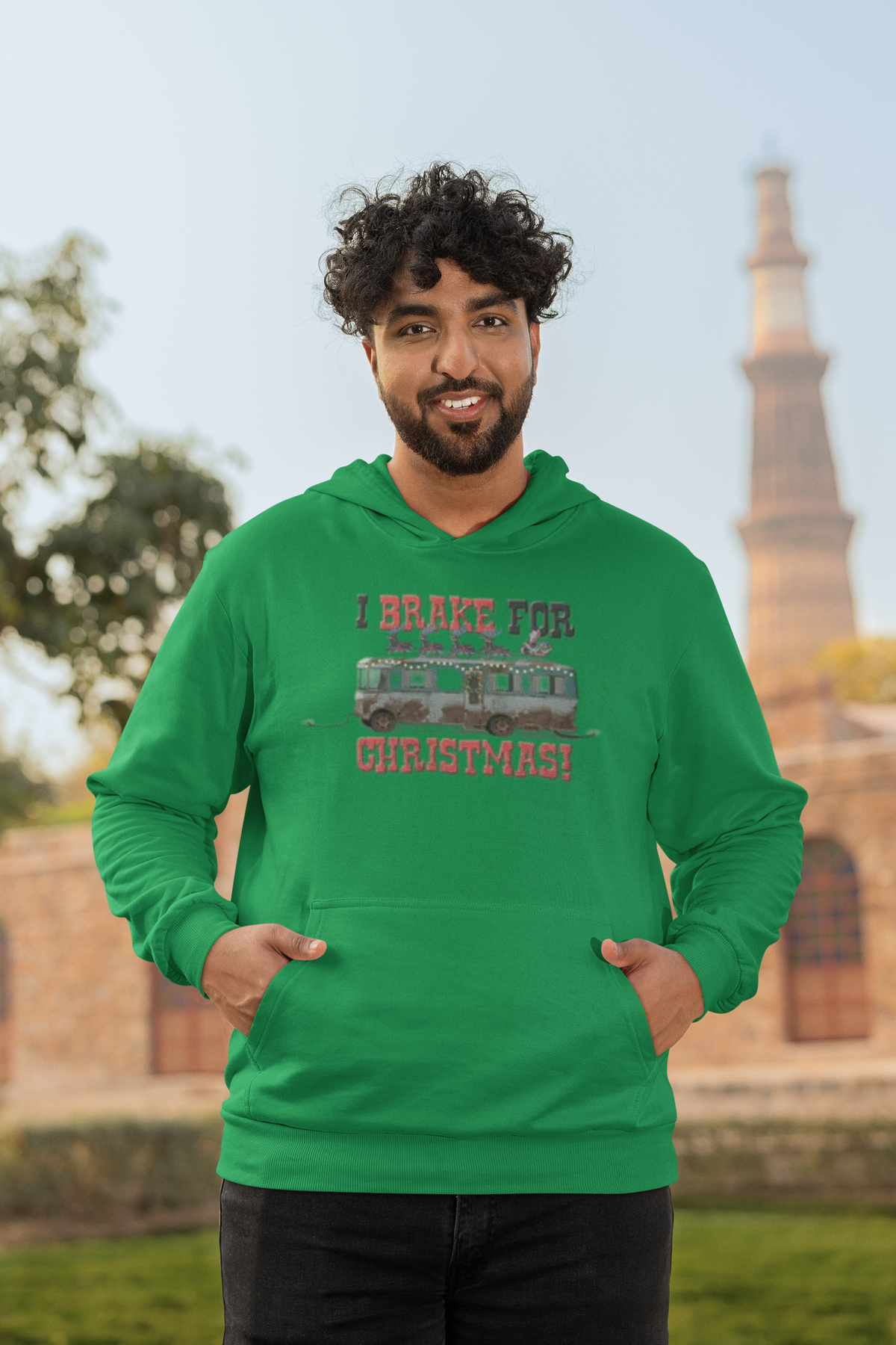 Christmas Vacation - I Brake For Christmas Irish Green Mens Pullover Hoodie Men's Hoodies National Lampoon