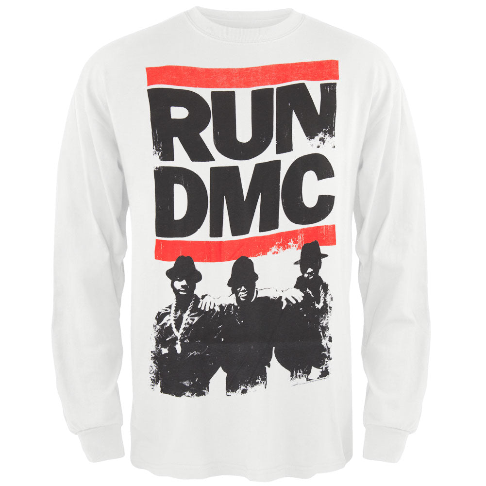 Run DMC - Photo Logo Mens Long Sleeve T Shirt Men's Long Sleeves Oldglory.com LG White
