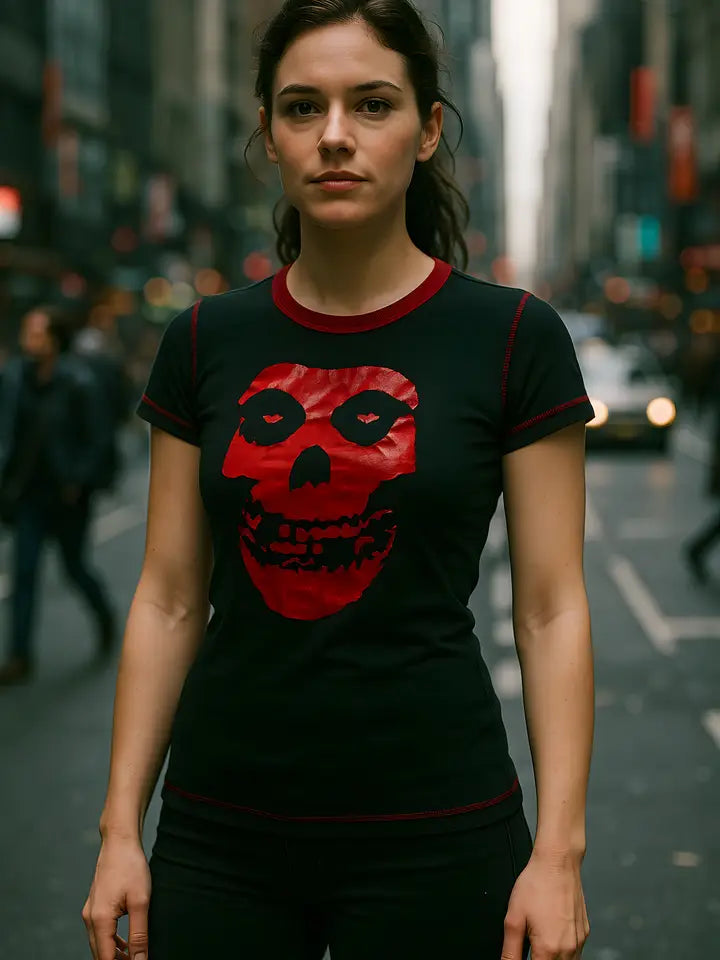 Misfits - Red Foil Skull Juniors Ringer T-Shirt Juniors T-Shirts Misfits