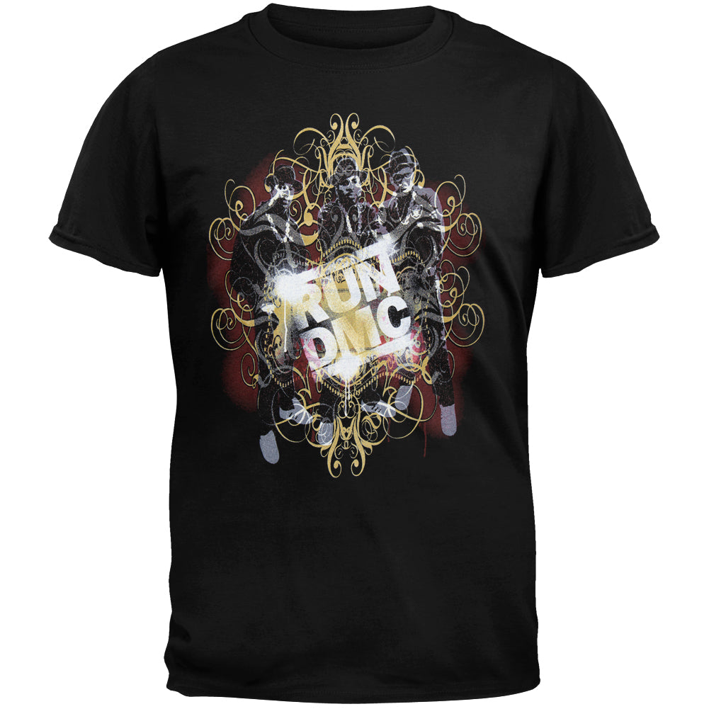 Run DMC - Glitter Gold Collage Mens T Shirt Men's T-Shirts Oldglory.com MD Black