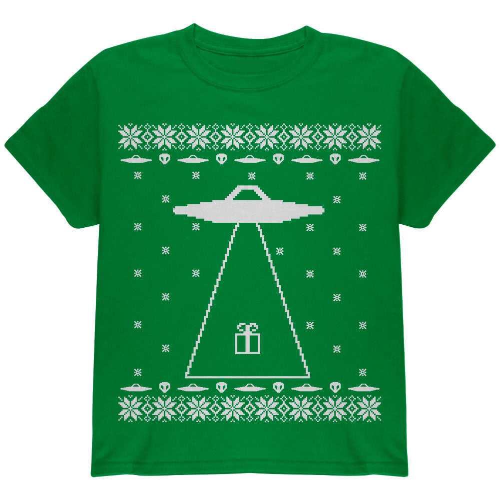 Alien Abduction Ugly XMAS Sweater Youth T-Shirt Youth T-Shirts Old Glory LG Green 