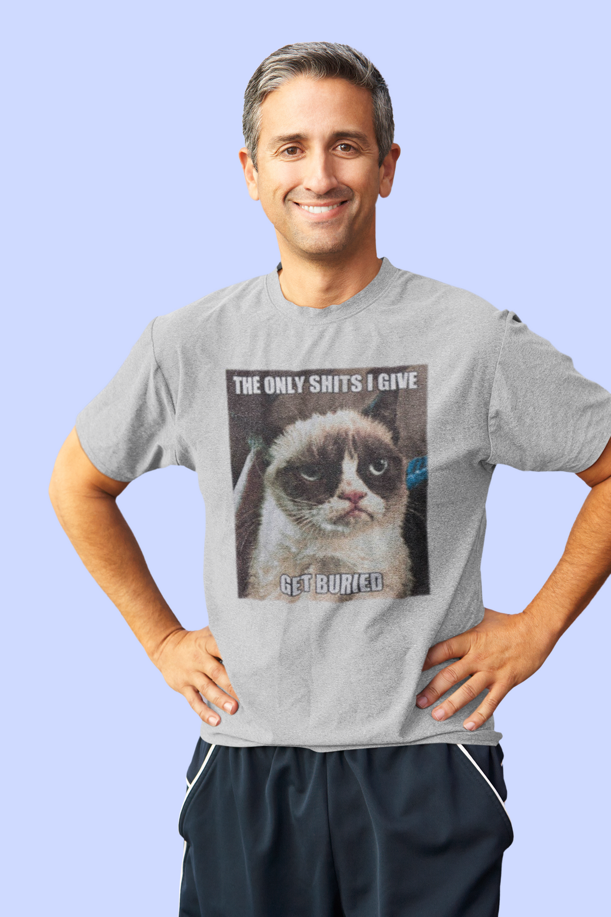 Grumpy Cat - Get Buried Heather Grey Premium Soft Mens T Shirt Men's T-Shirts Animalworld