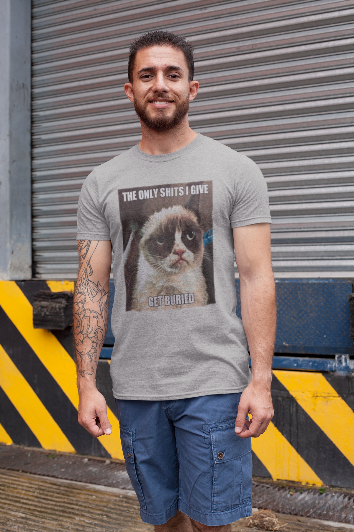 Grumpy Cat - Get Buried Heather Grey Premium Soft Mens T Shirt Men's T-Shirts Animalworld