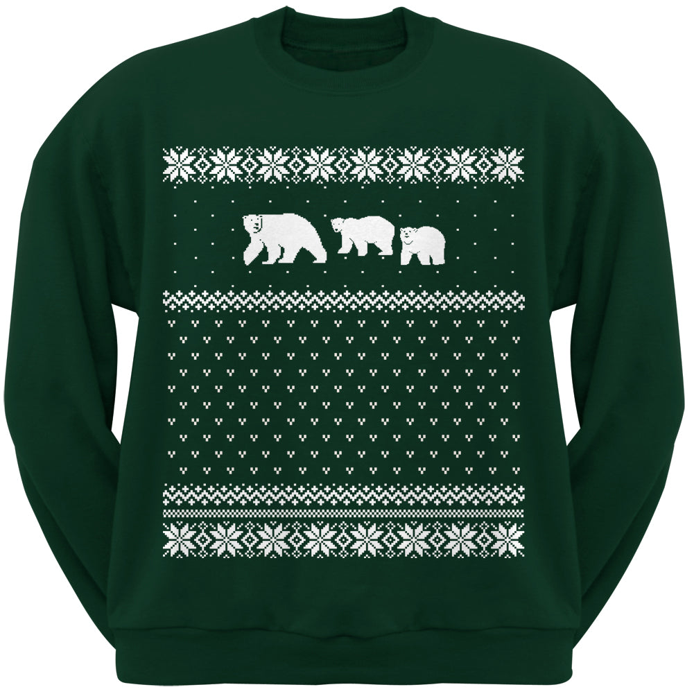 Polar Bears Ugly Christmas Sweater Adult Crewneck Sweatshirt Sweatshirts Old Glory 2XL Dark Green 