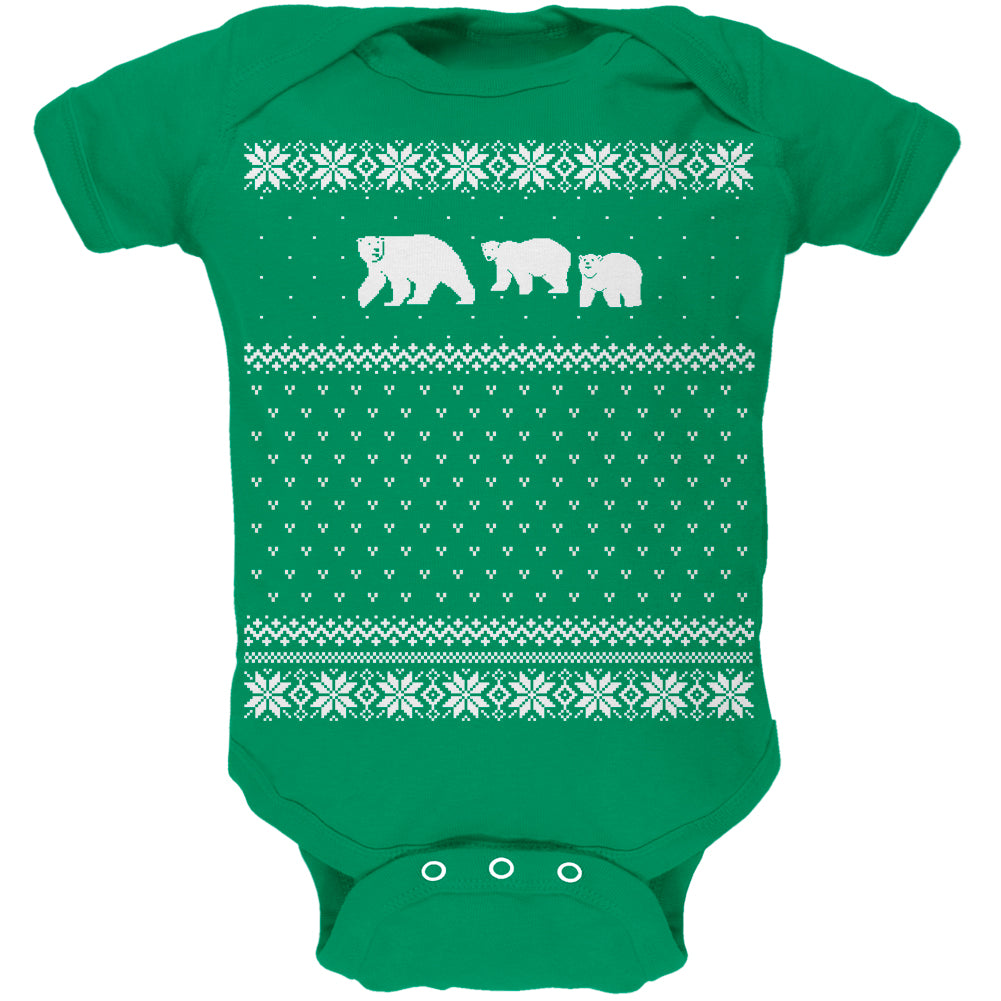 Polar Bears Ugly Christmas Sweater Baby One Piece Baby One Piece Old Glory 12 Green 