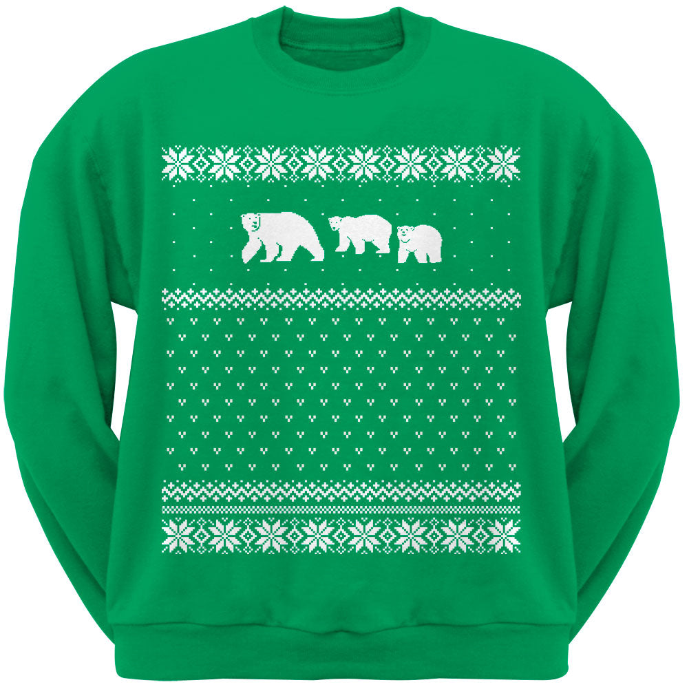 Polar Bears Ugly Christmas Sweater Adult Crewneck Sweatshirt Sweatshirts Old Glory SM Kelly Green 