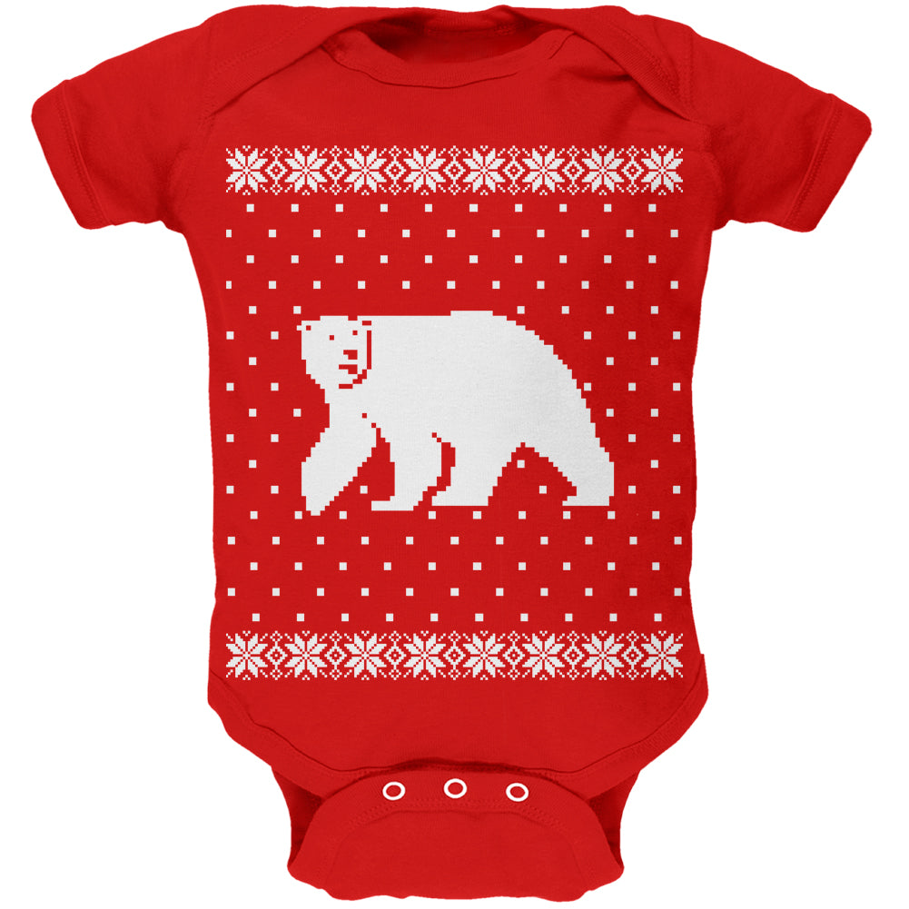 Big Polar Bear Ugly Christmas Sweater Soft Baby One Piece Baby One Piece Old Glory 12-18 Mo Red 