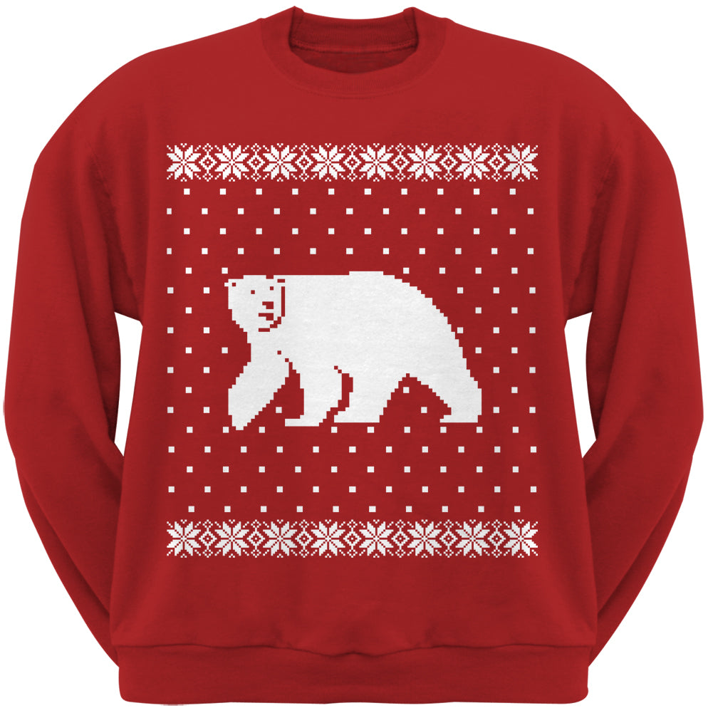 Big Polar Bear Ugly Christmas Sweater Crew Neck Sweatshirt Sweatshirts Old Glory 2XL Red 