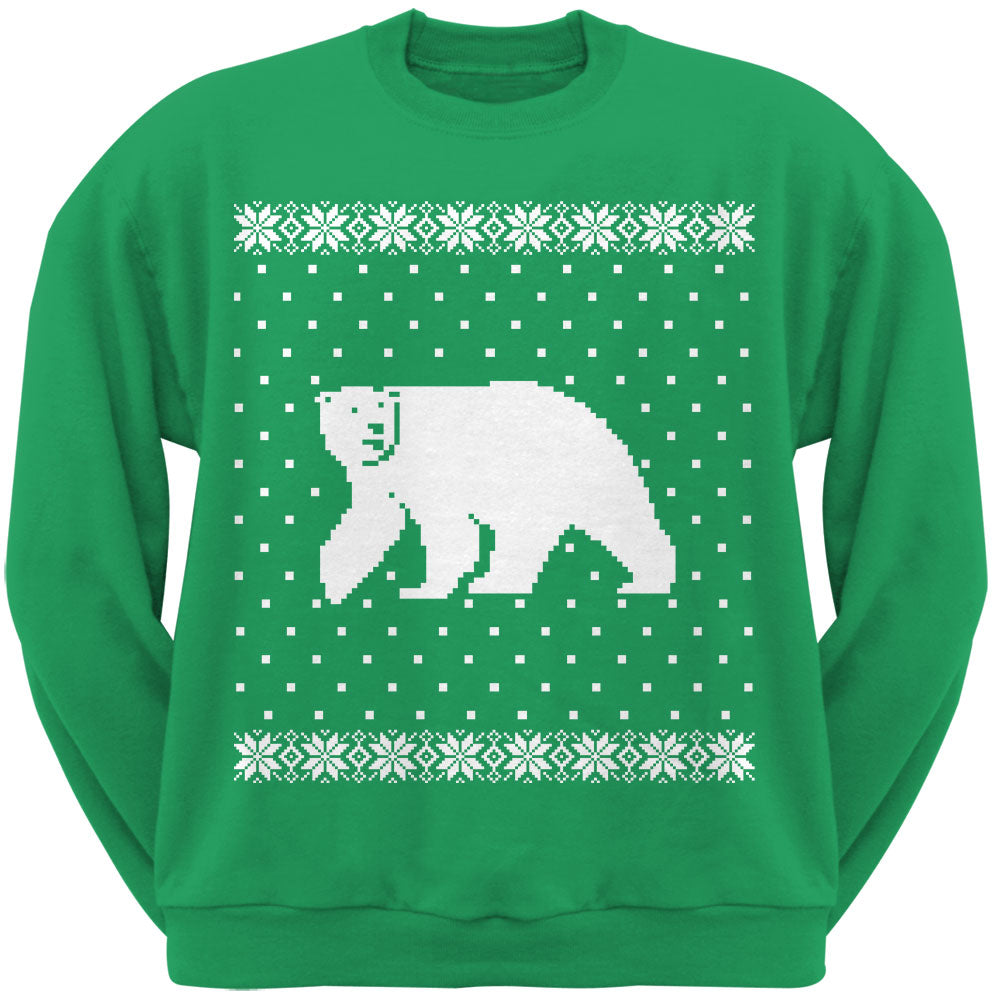 Big Polar Bear Ugly Christmas Sweater Crew Neck Sweatshirt Sweatshirts Old Glory 2XL Green 