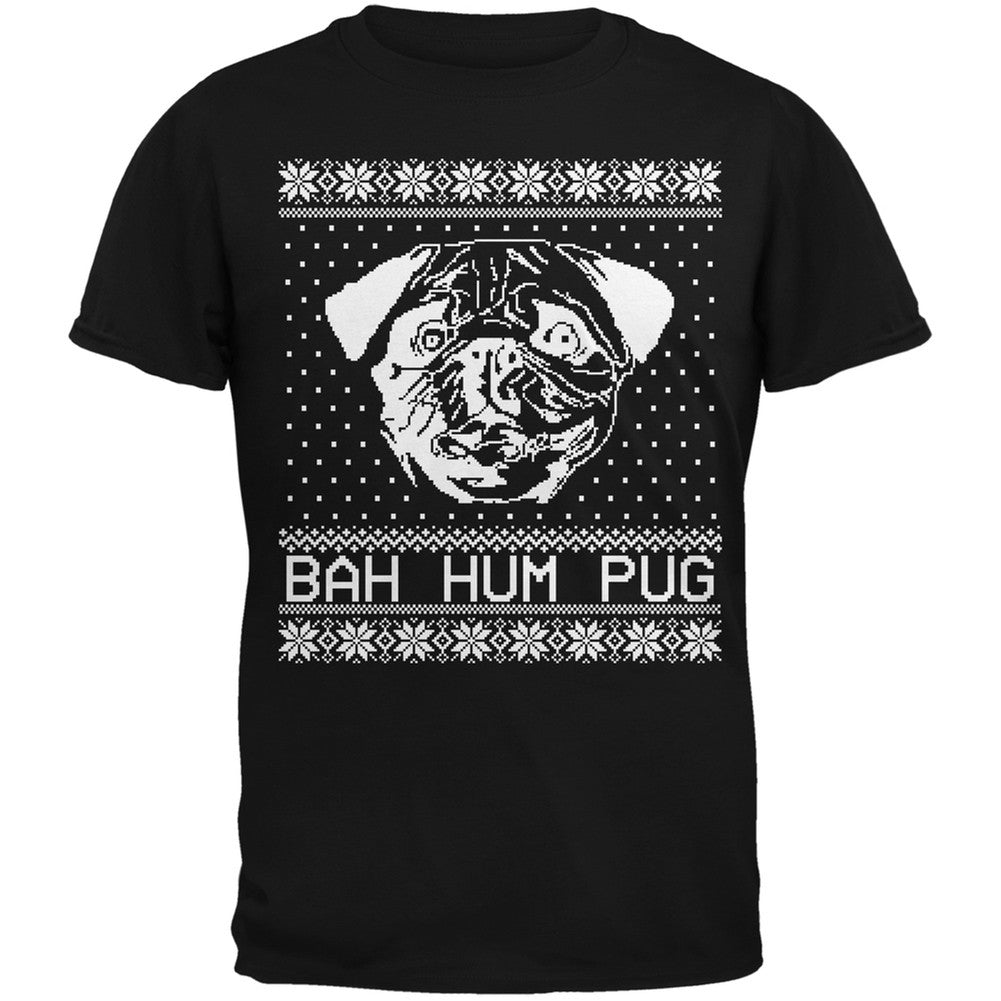 Bah Hum Pug Ugly Christmas Sweater Youth T-Shirt Youth T-Shirts Old Glory KMD Black 