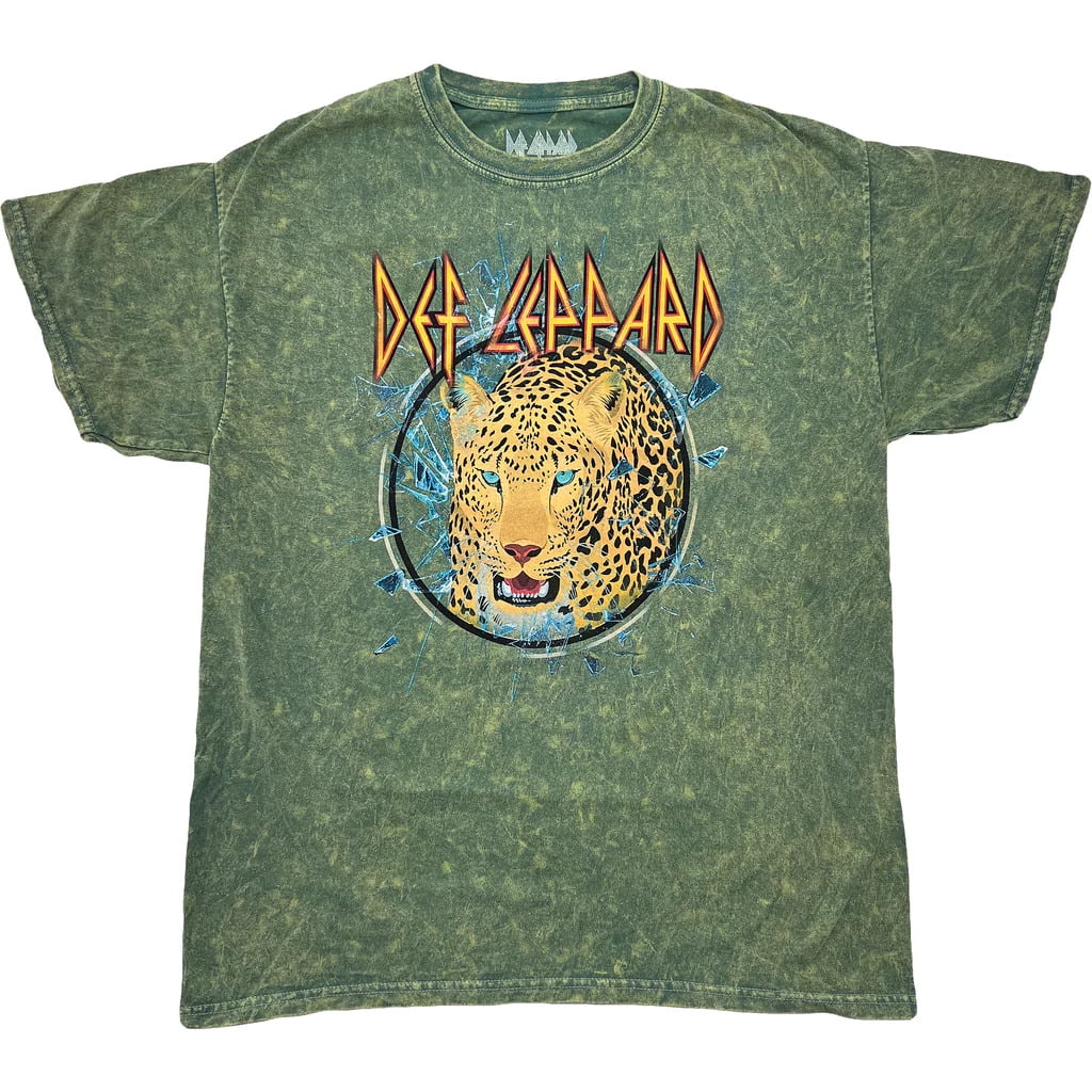 Def Leppard - Glass Leppard Mineral Wash Mens T Shirt Men's T-Shirts Global MD Olive