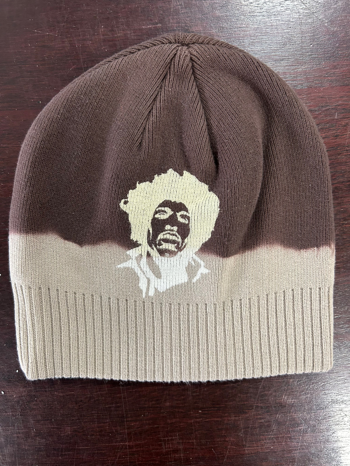 Jimi Hendrix - Headshot Image Embroidered Signature Dip Dye Knit Hat Beanie Knit Hats Old Glory