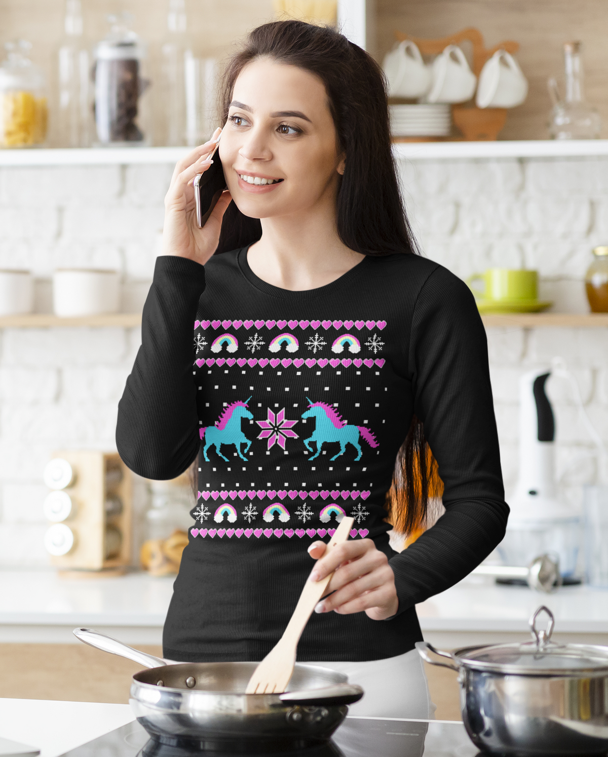 Unicorn Rainbow Ugly Christmas Sweater Ladies' Relaxed Jersey Long-Sleeve Tee Women's Long Sleeves Old Glory   