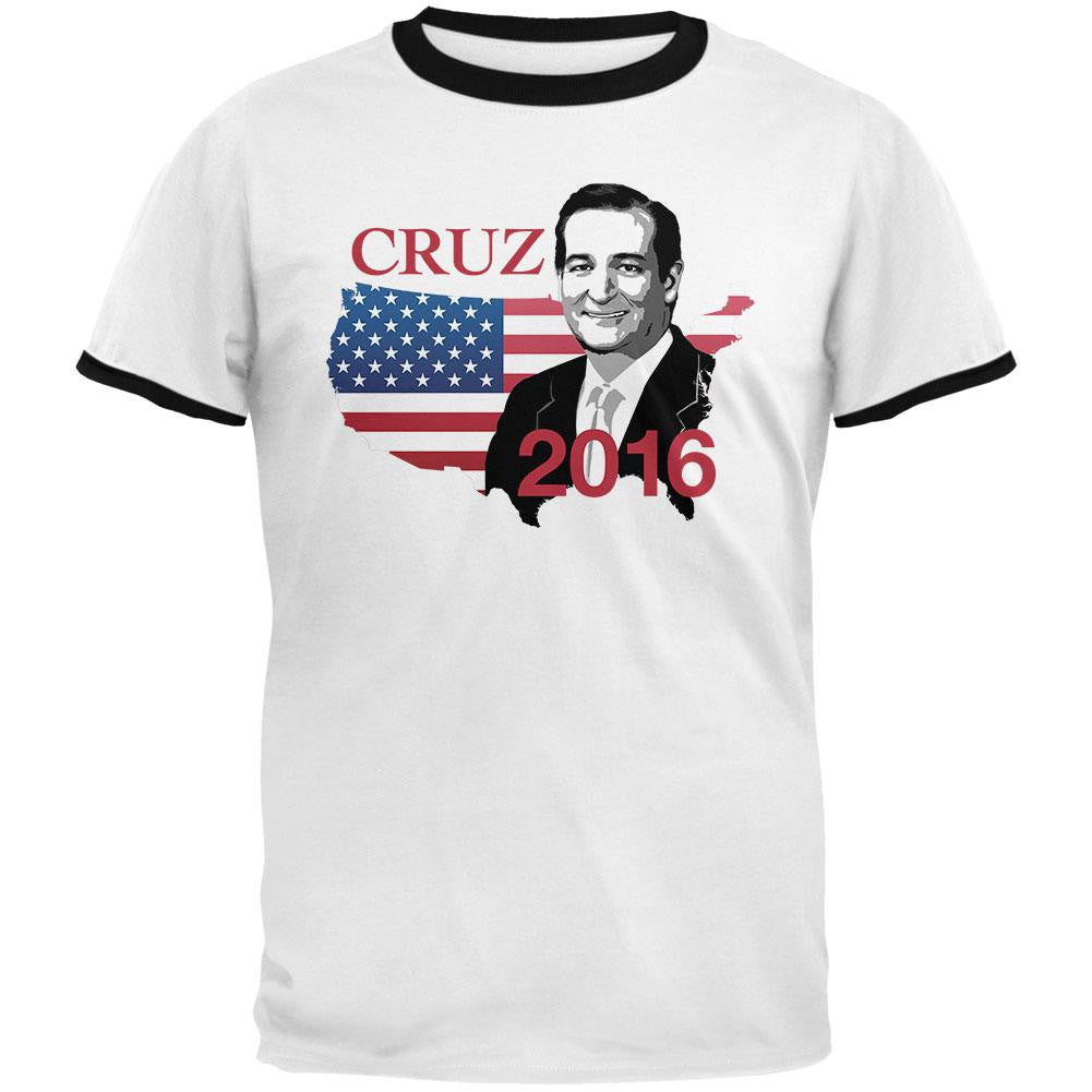 Election 2016 Ted Cruz USA Mens Ringer T Shirt Men's T-Shirts Old Glory 2XL White 