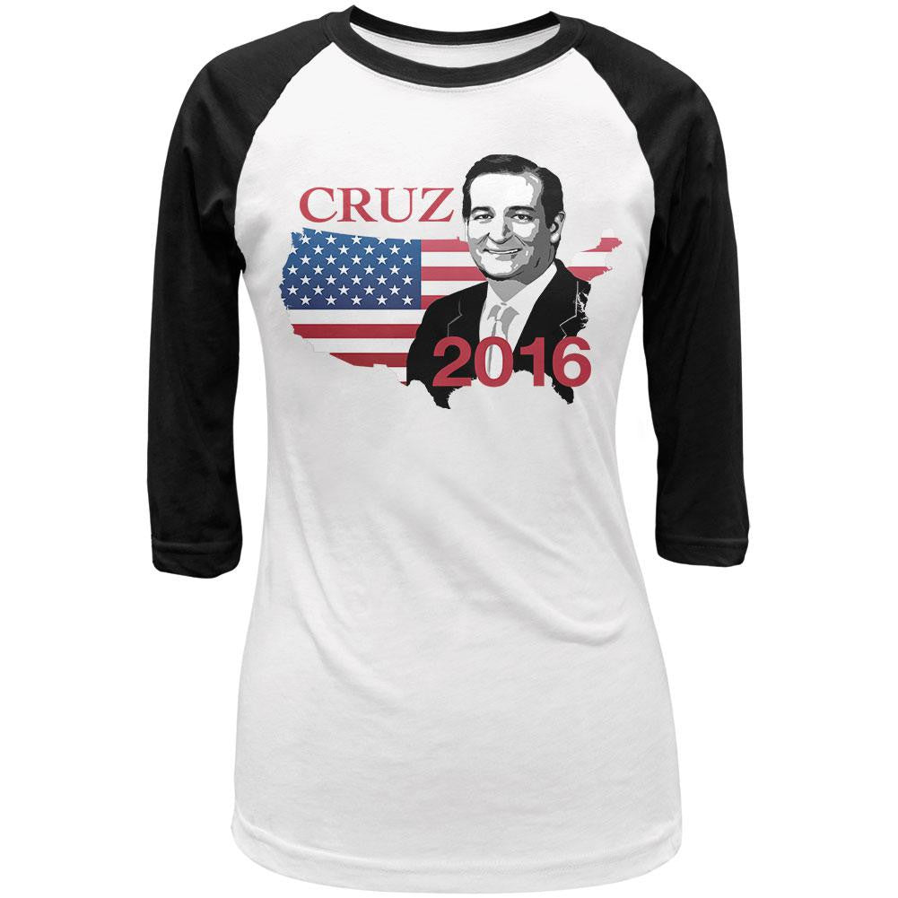 Election 2016 Ted Cruz USA Juniors 3/4 Sleeve Raglan T Shirt Juniors Raglans Old Glory LG White 