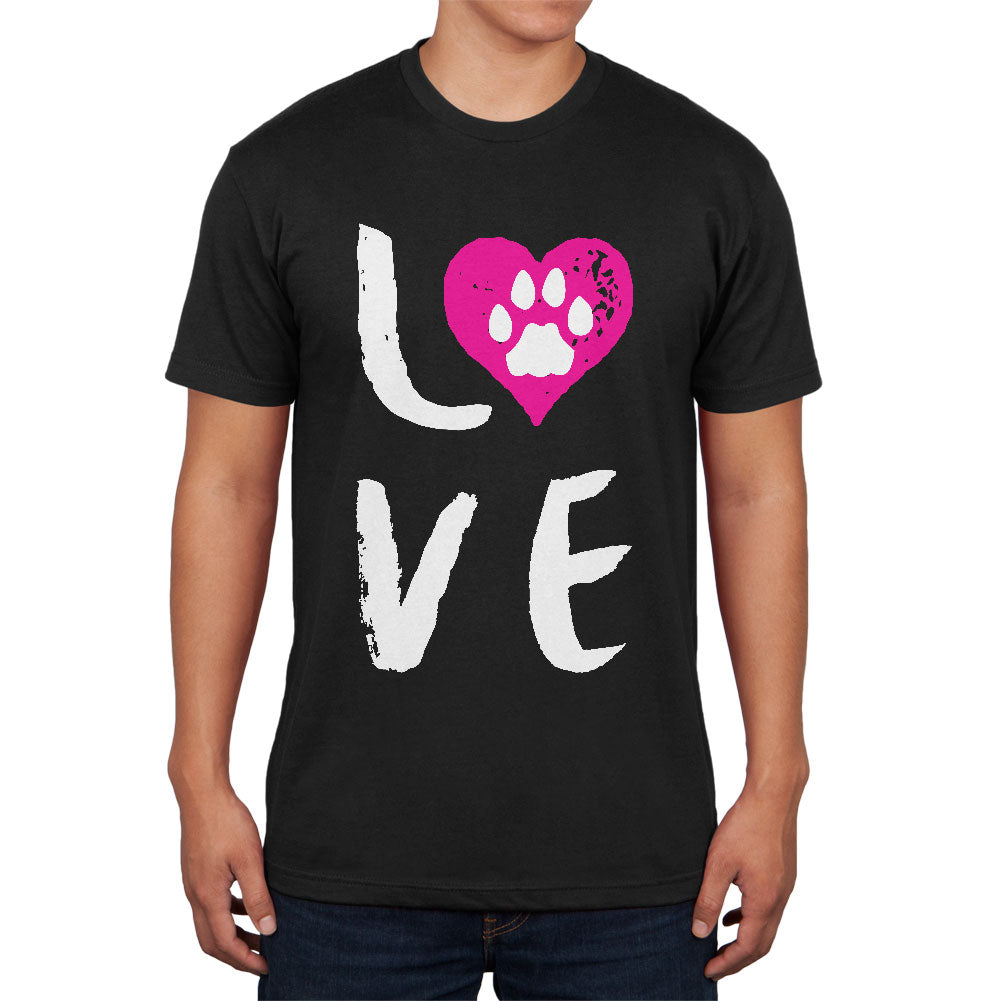 Heart LOVE Cat Dog Paw Mens Soft T Shirt Men's T-Shirts Old Glory 2XL Black 