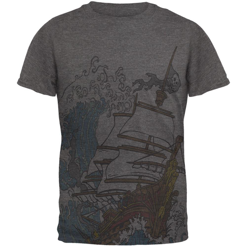 Pirate Ship Wave Mens Soft T Shirt Men's T-Shirts Old Glory 2XL Grey 