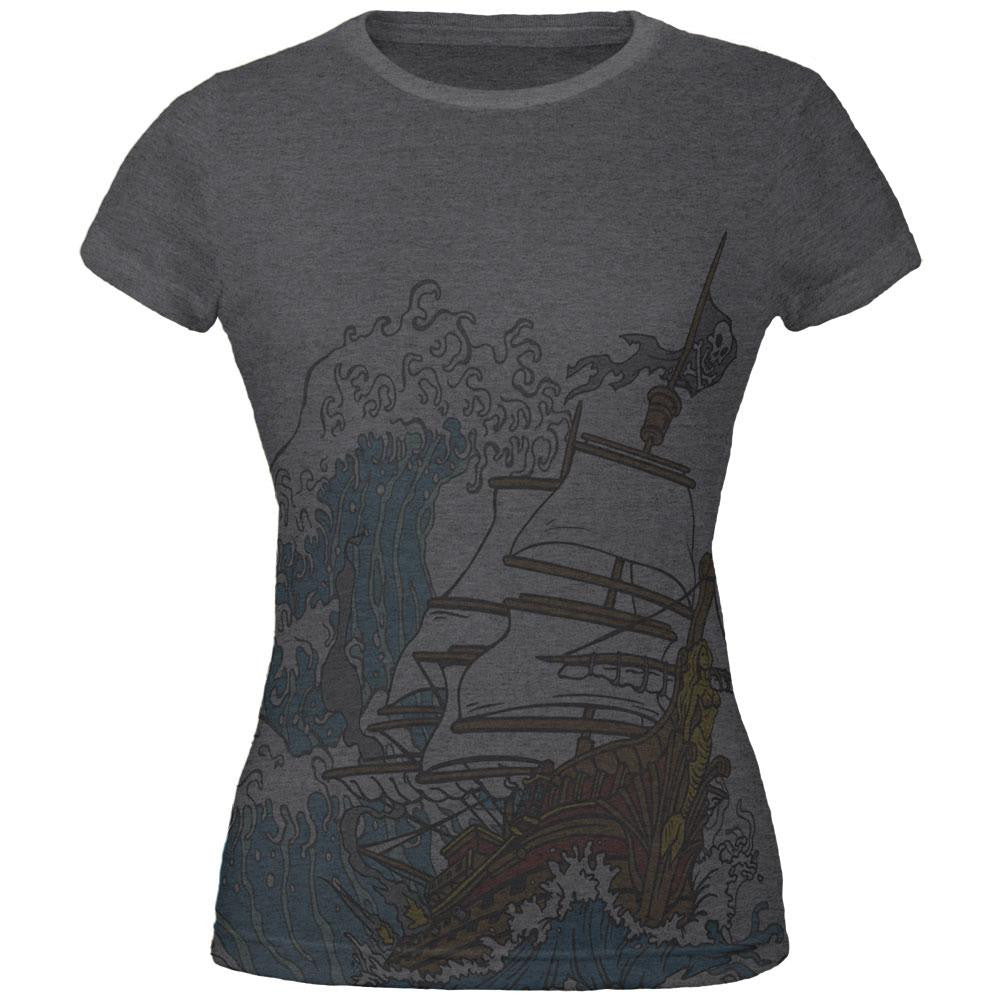 Pirate Ship Wave Juniors Soft T Shirt Juniors T-Shirts Old Glory 2XL Grey 