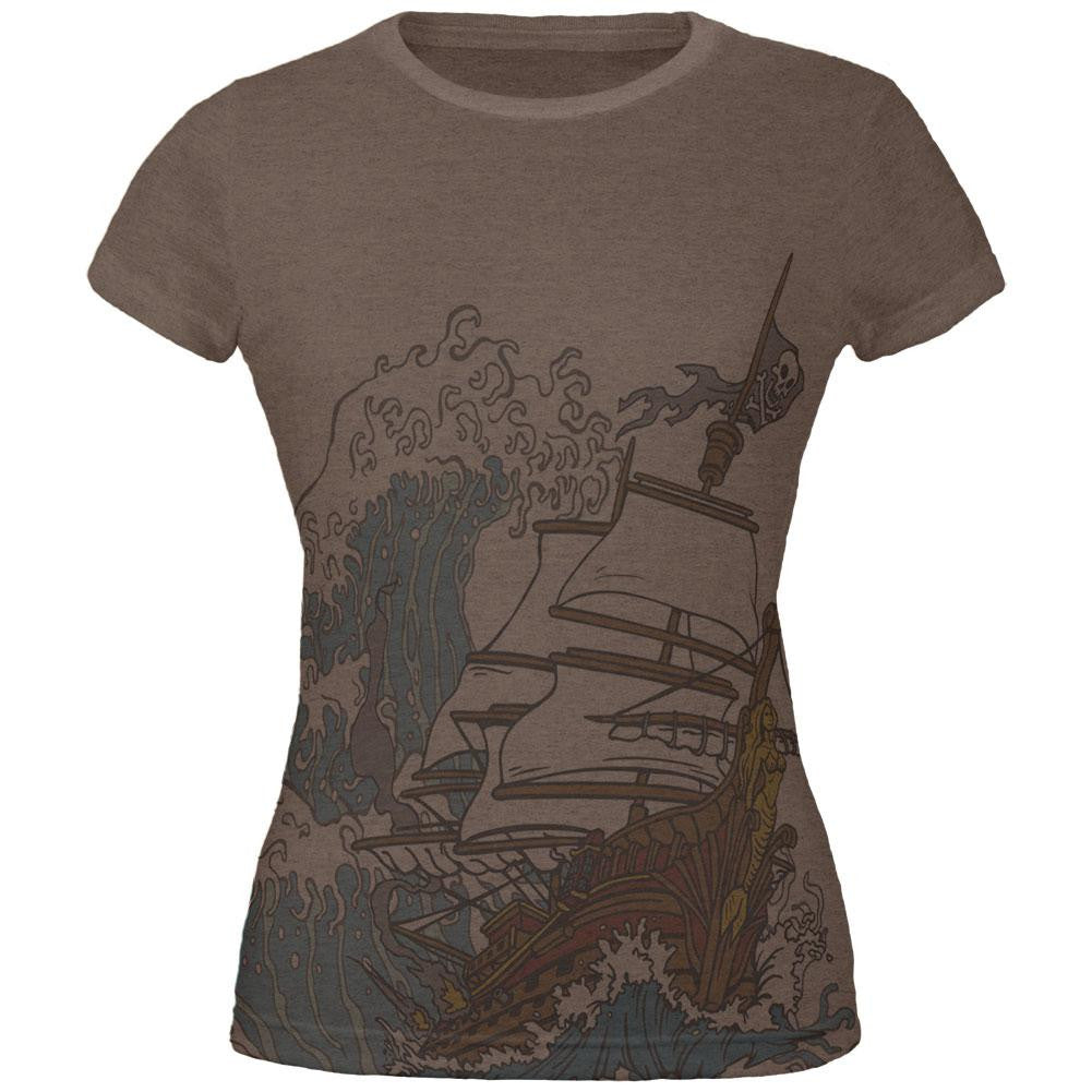 Pirate Ship Wave Juniors Soft T Shirt Juniors T-Shirts Old Glory 2XL Brown 