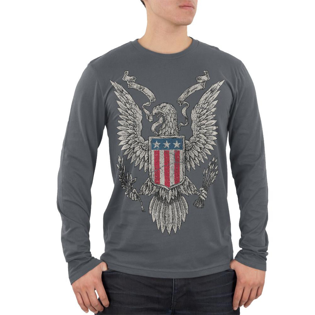 4th of July Born Free Distressed Vintage Eagle Mens Soft Long Sleeve T Shirt Men's Long Sleeves Old Glory 2XL Grey 