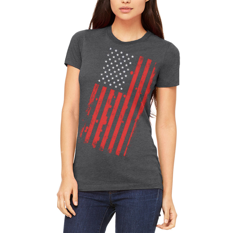 4th of July Distressed Offset American Flag Juniors Soft T Shirt Juniors T-Shirts 4th of July 2XL Dark Heather 