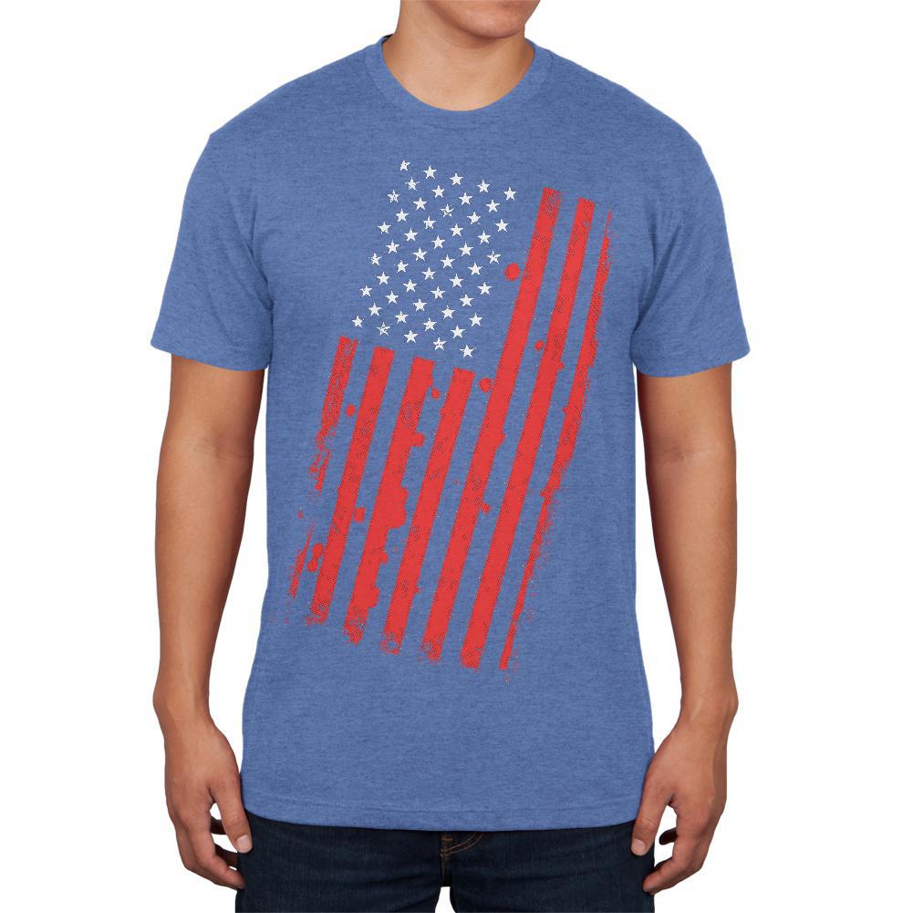 4th of July Distressed Offset American Flag Mens Soft T Shirt Men's T-Shirts Old Glory 2XL Blue 