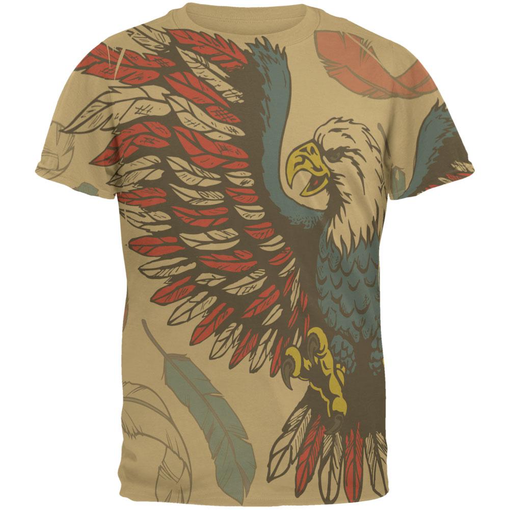 4th of July Patriotic Eagle Feathers All Over Mens T Shirt Men's T-Shirts Old Glory 2XL Beige 