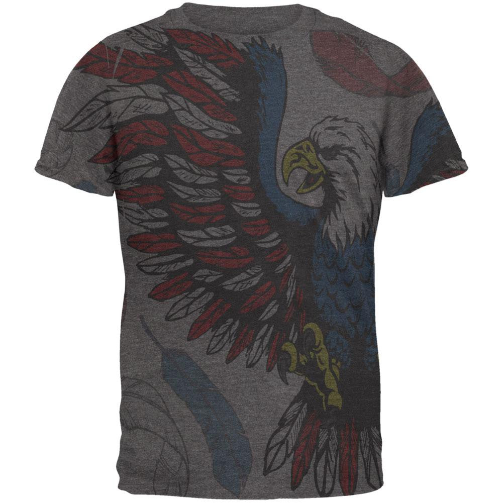 4th of July Patriotic Eagle Feathers All Over Mens Soft T Shirt Men's T-Shirts Old Glory 2XL Grey 