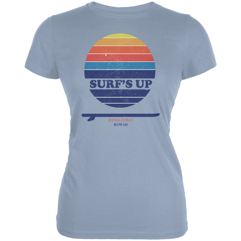 Surf's Up Hanalei Bay Hawaii Juniors Soft T Shirt Juniors T-Shirts Old Glory 2XL Light Blue 