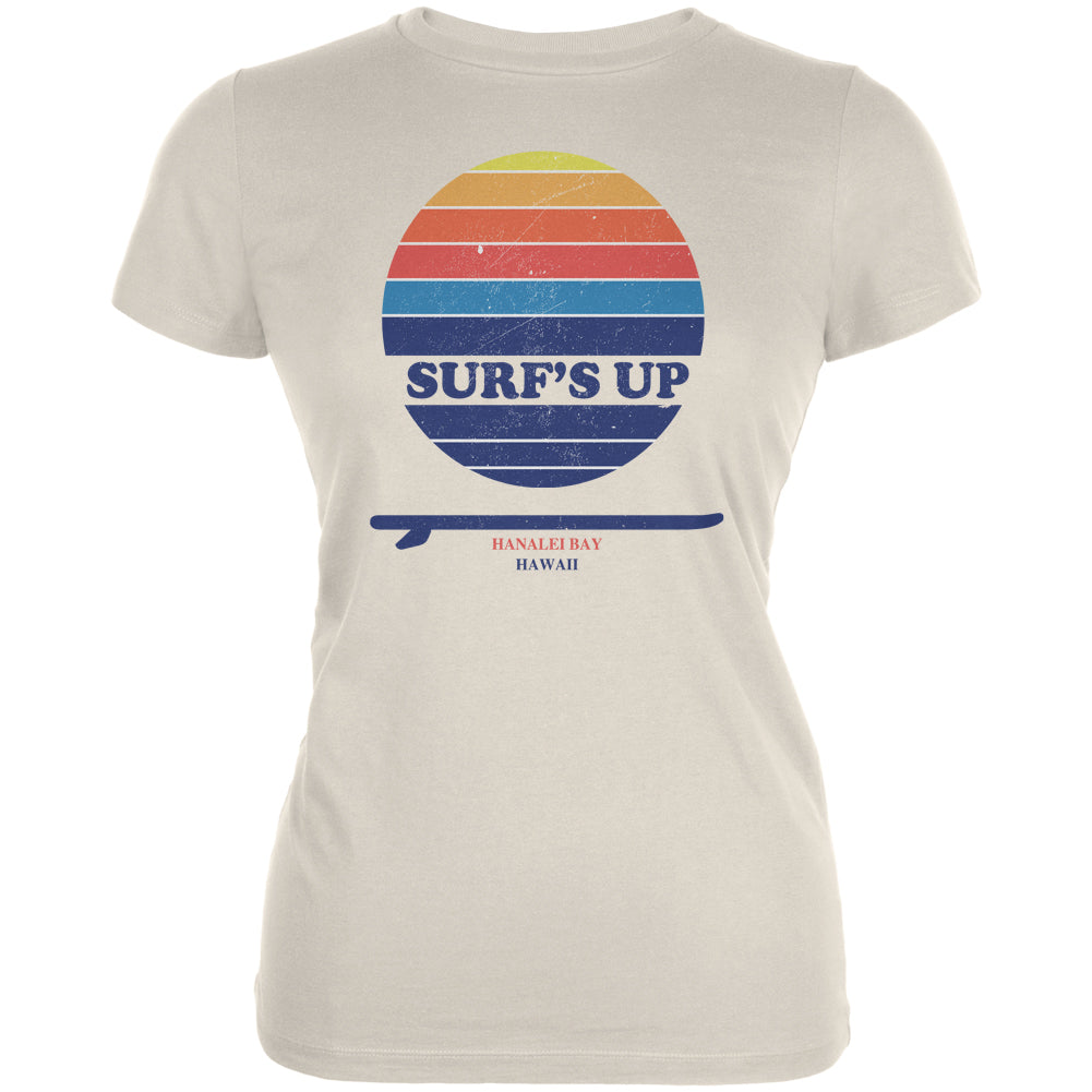 Surf's Up Hanalei Bay Hawaii Juniors Soft T Shirt Juniors T-Shirts Old Glory 2XL Soft Cream 