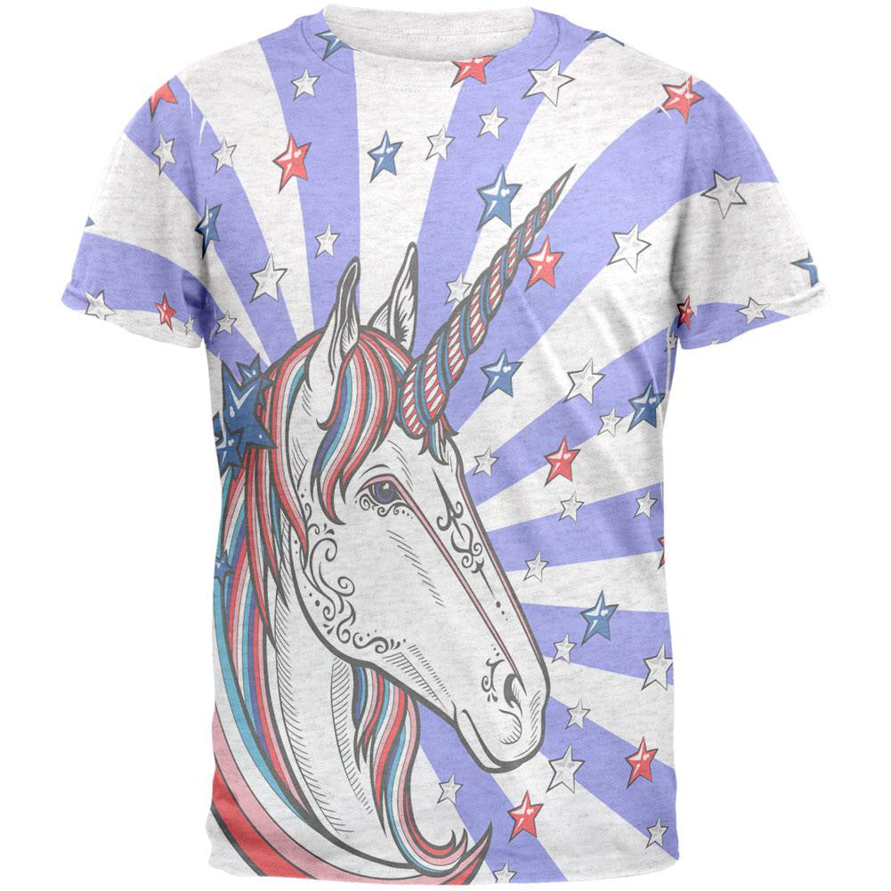 4th of July Unicorn In the USA All Over Mens T Shirt Men's T-Shirts Old Glory 2XL White 