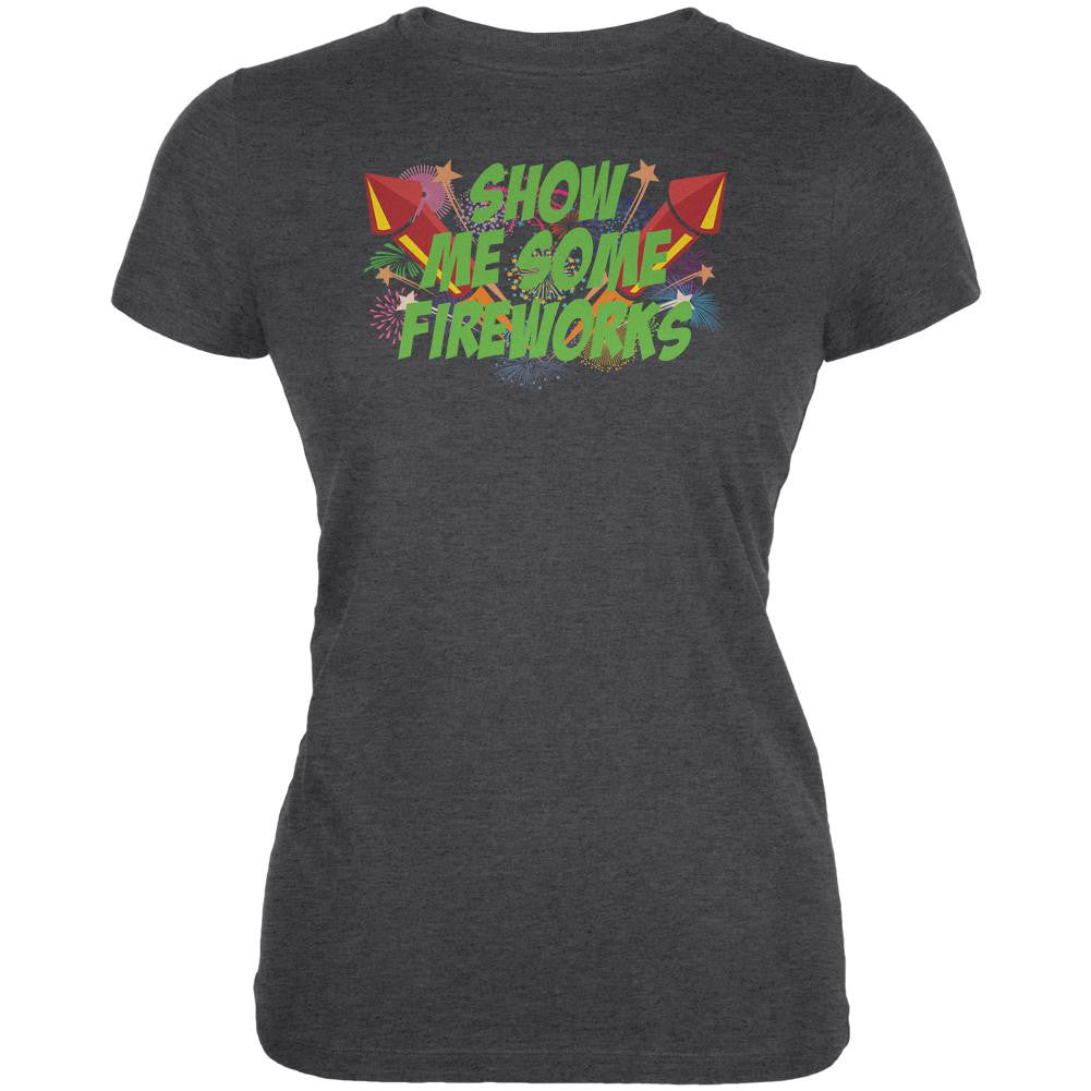 Show Me Fireworks Juniors Soft T Shirt Juniors T-Shirts Old Glory 2XL Black 