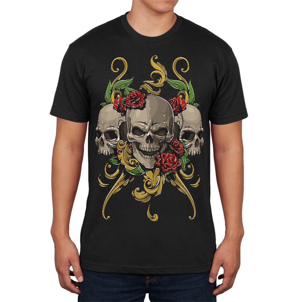 Skulls and Roses Tattoo Mens Soft T Shirt Men's T-Shirts Old Glory 2XL Black 