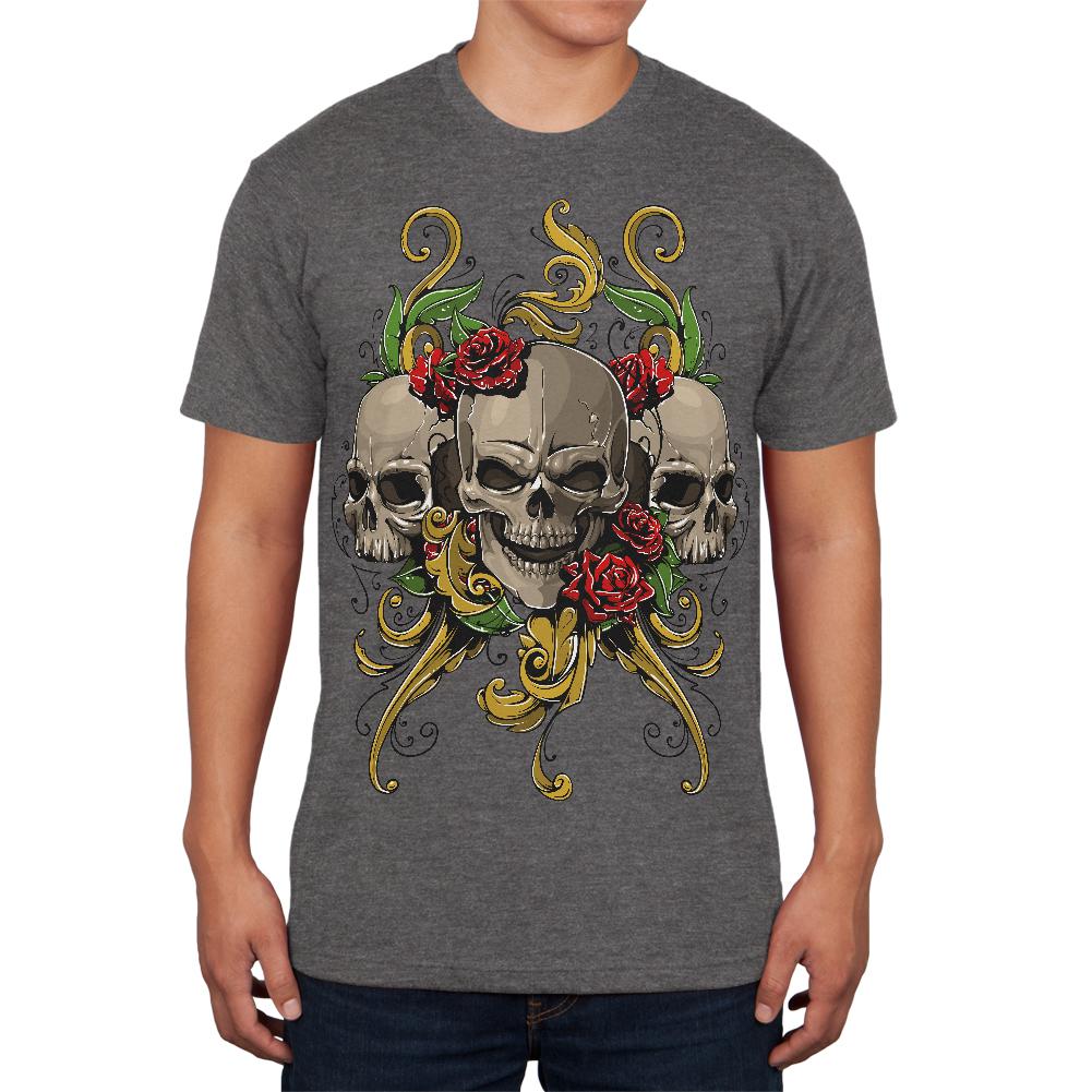 Skulls and Roses Tattoo Mens Soft T Shirt Men's T-Shirts Old Glory 2XL Charcoal 