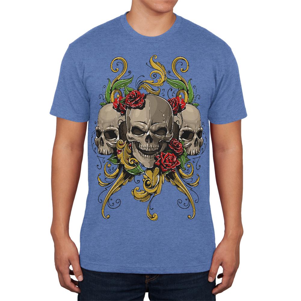 Skulls and Roses Tattoo Mens Soft T Shirt Men's T-Shirts Old Glory 2XL Heather Royal 