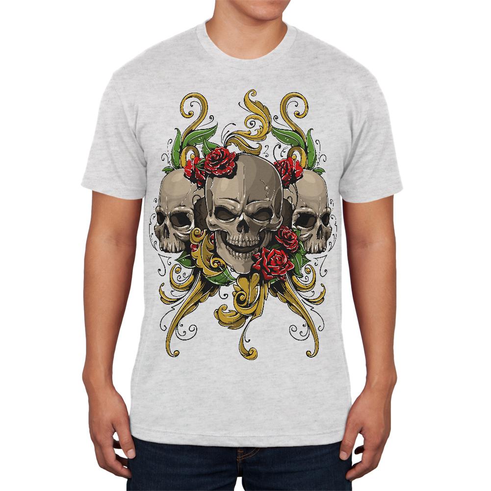 Skulls and Roses Tattoo Mens Soft T Shirt Men's T-Shirts Old Glory 2XL Heather White 