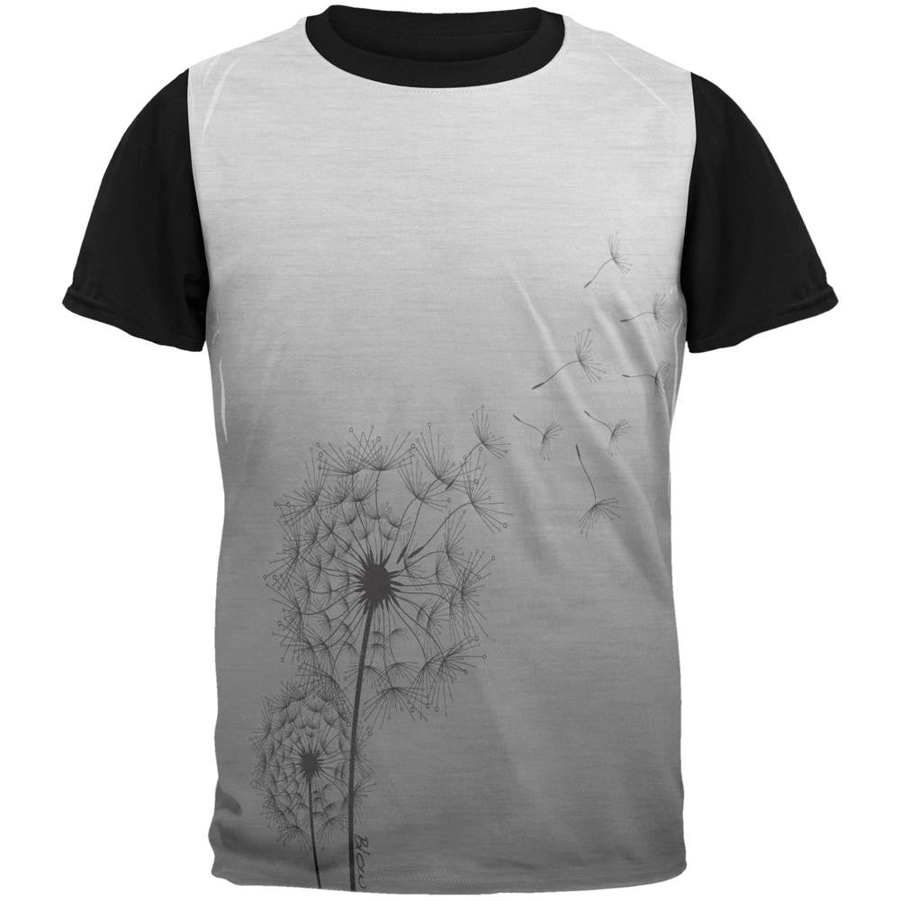 Dandelion Blow Me Funny All Over Mens Black Back T Shirt Men's T-Shirts Old Glory SM Multi 