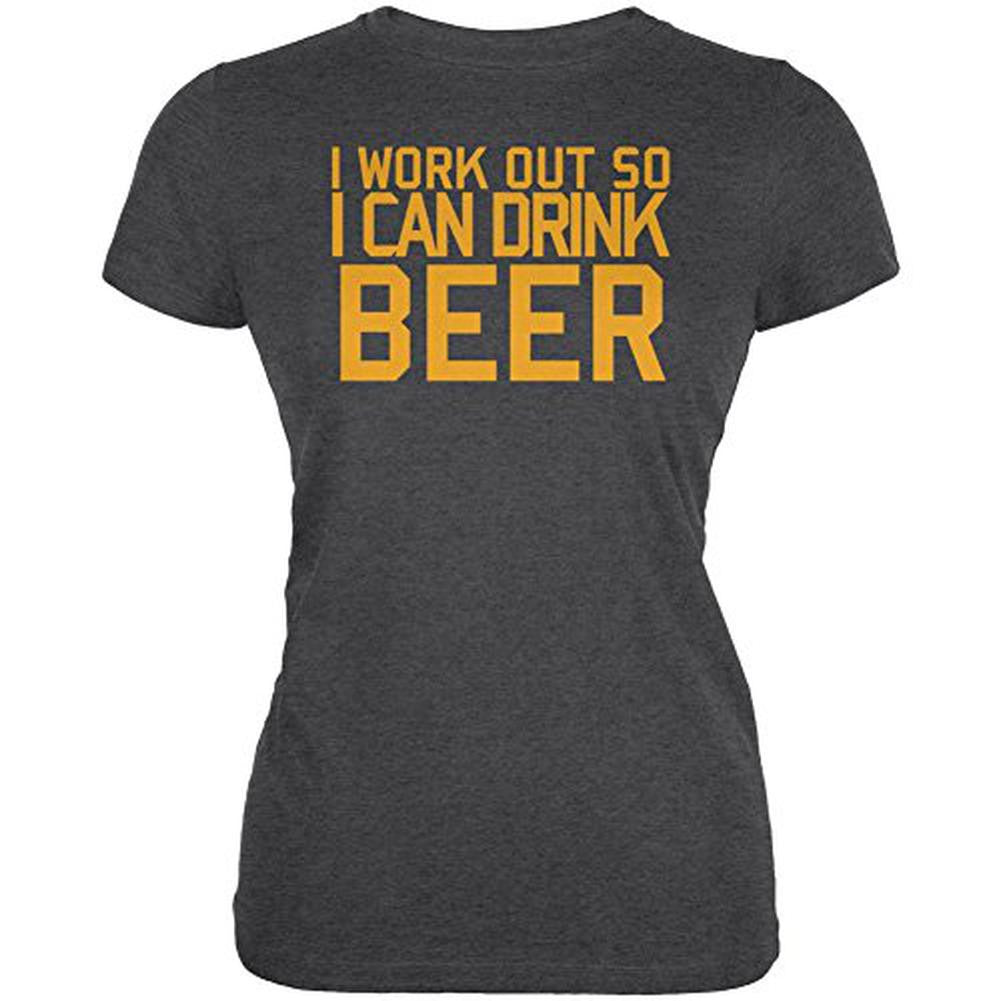 Work Out Drink Beer Juniors Soft T Shirt Juniors T-Shirts Old Glory 2XL Black 