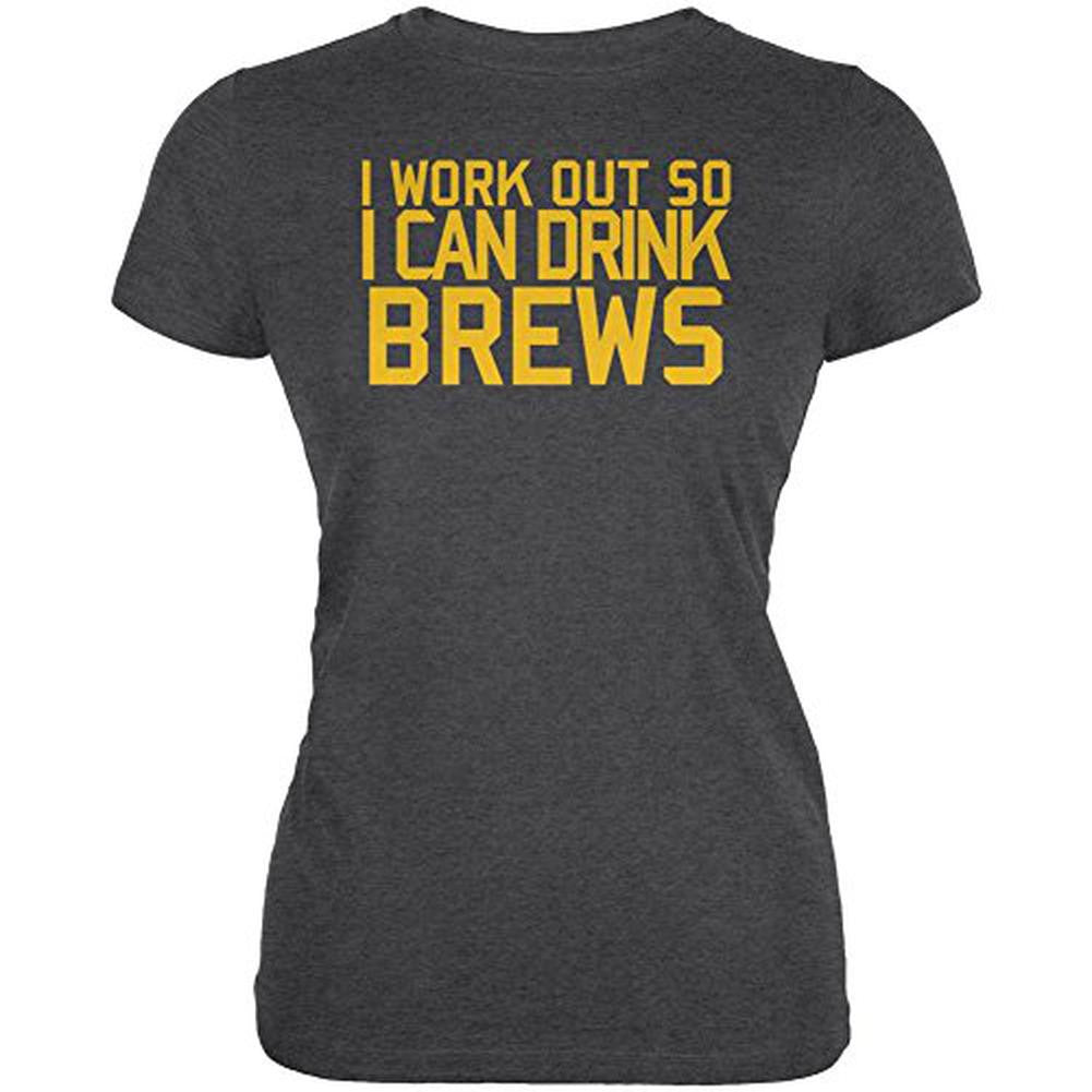 Work Out Drink Brews Juniors Soft T Shirt Juniors T-Shirts Old Glory 2XL Black 