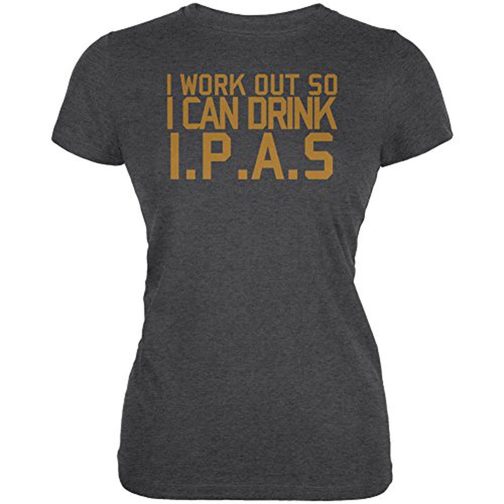 Work Out Drink IPAs Juniors Soft T Shirt Juniors T-Shirts Old Glory 2XL Black 