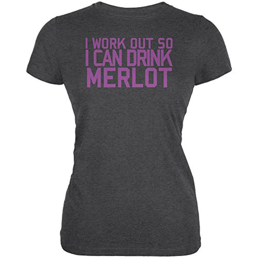 Work Out Drink Merlot Juniors Soft T Shirt Juniors T-Shirts Old Glory 2XL Black 